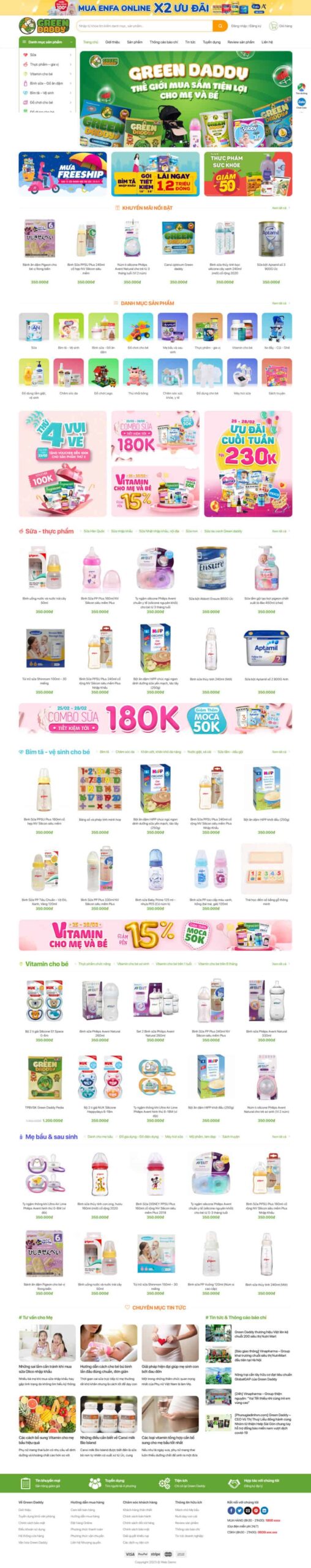 Theme wordpress mẹ và bé 3 bán sửa bỉm tả