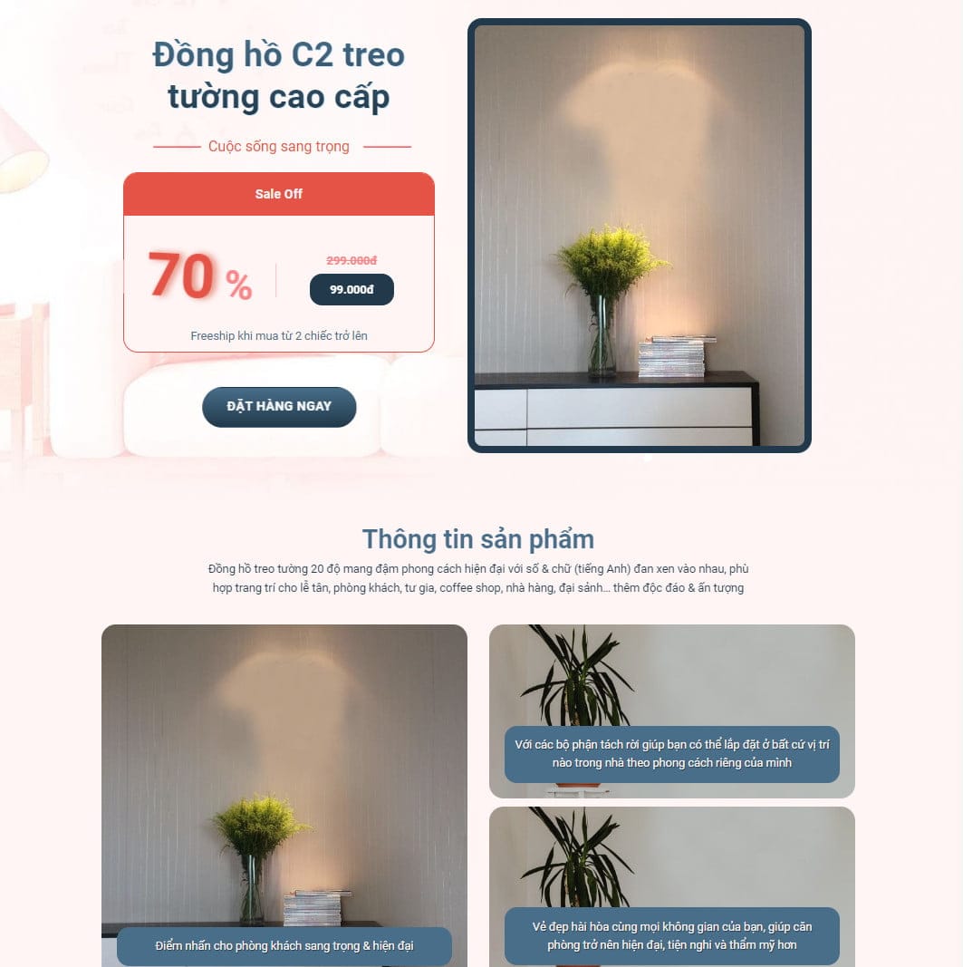 Theme wordpress landing page đồng hồ dán tường 3d