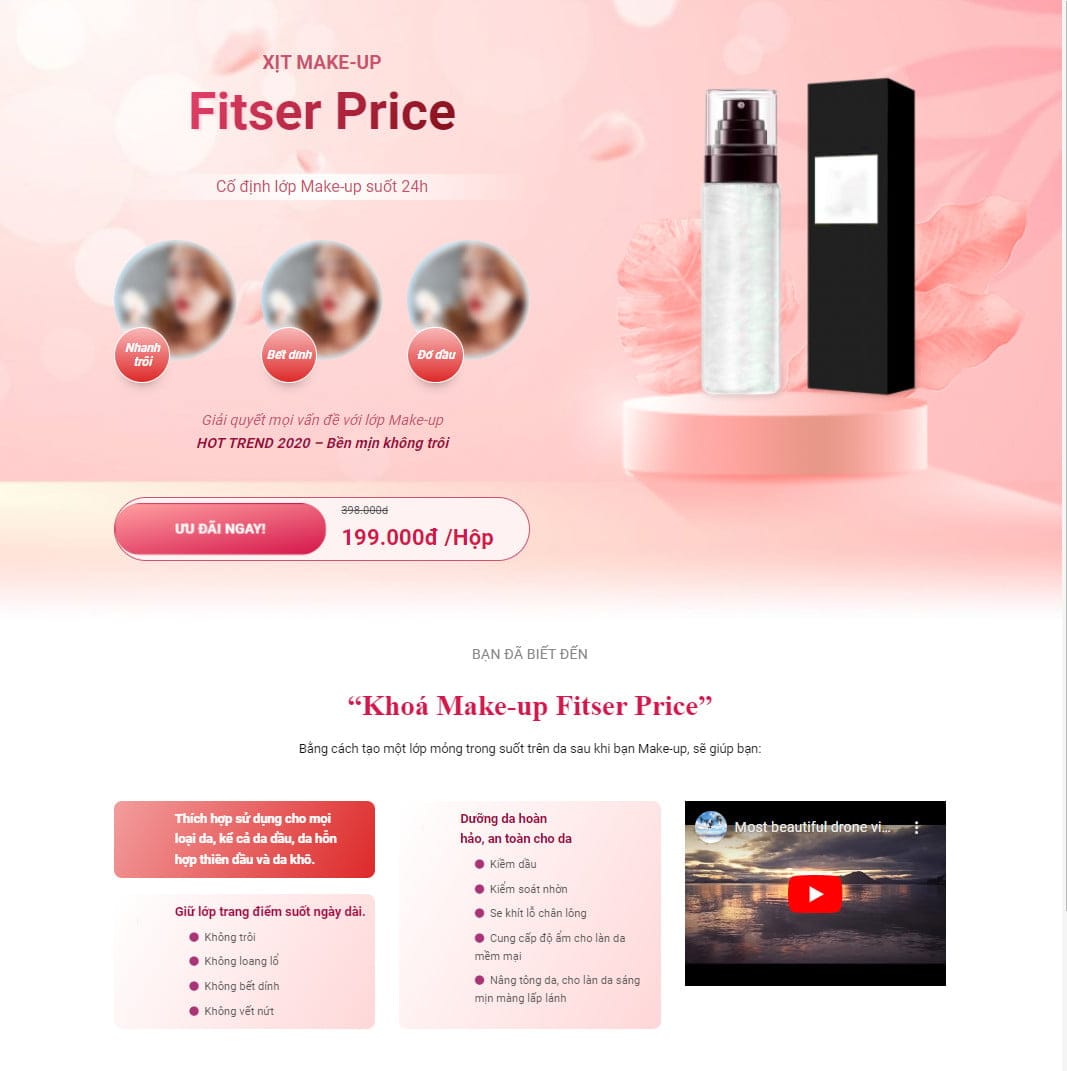 Theme wordpress landing page xịt makup